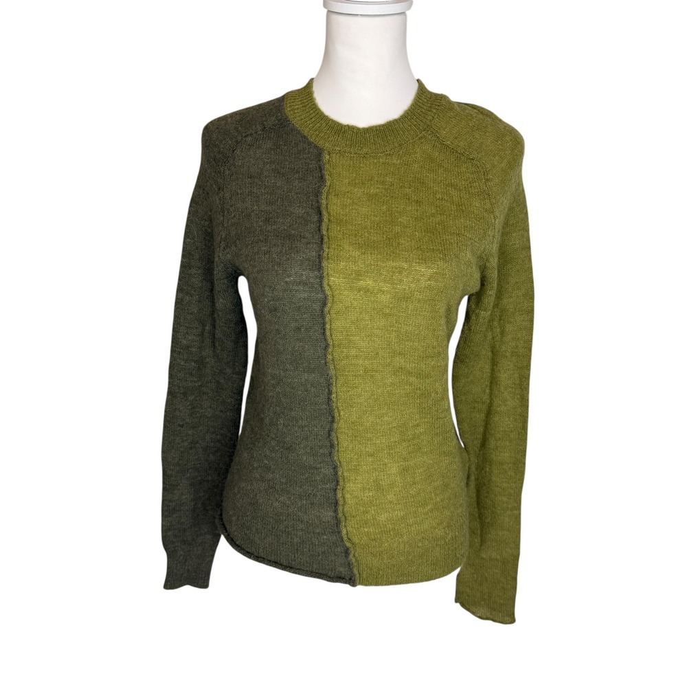 Zara Womens Green Colorblock Wool Alpaca Blend Exposed‎ Seam Sweater Small
